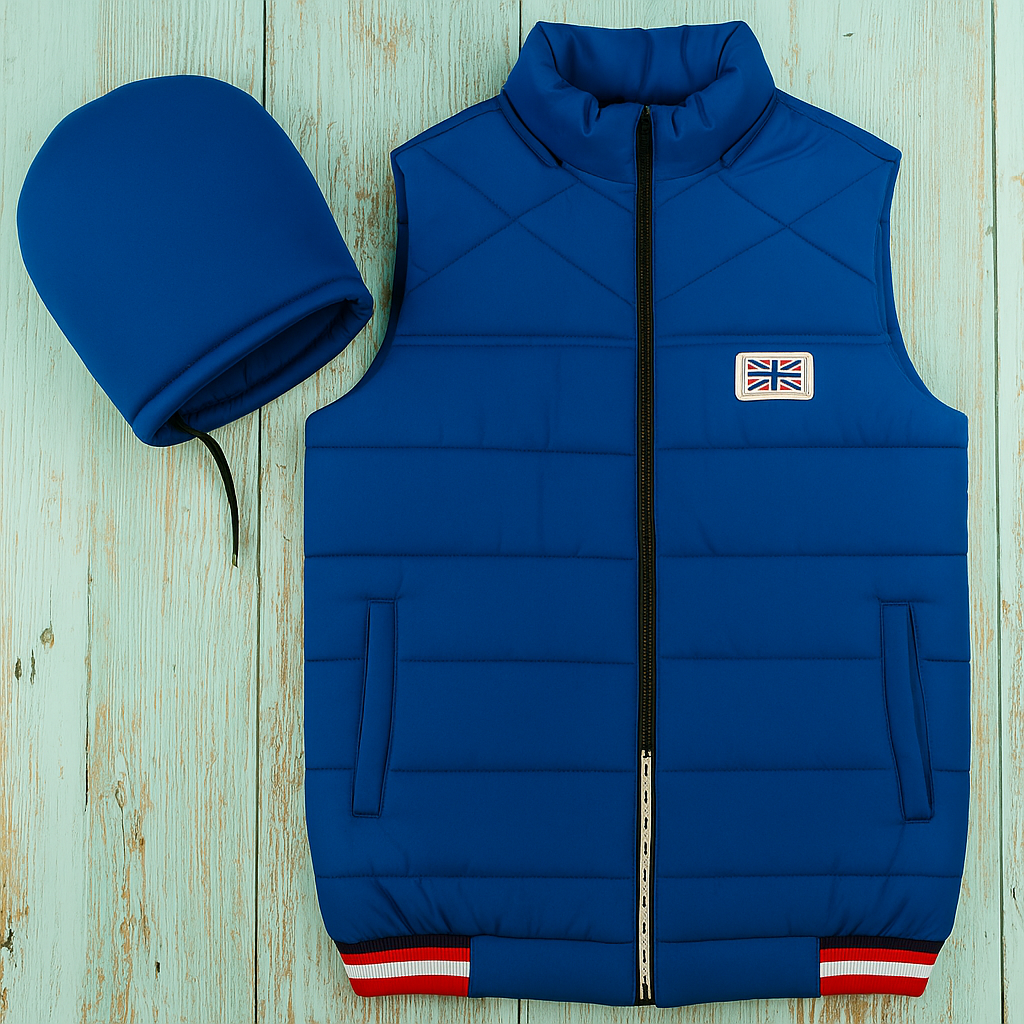 Royal Blue Sleeveless Puffer Jacket with Detachable Hood – Lightweight & Stylish Winter Vest