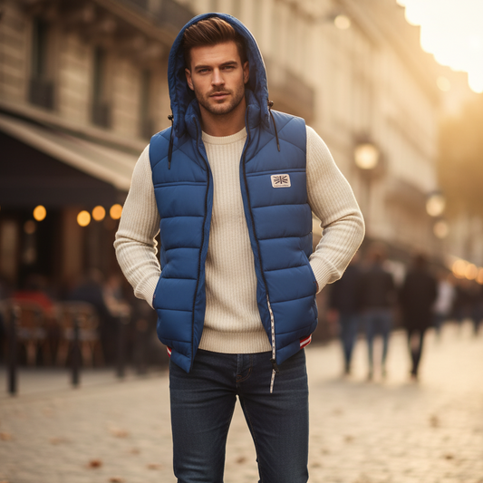 Royal Blue Sleeveless Puffer Jacket with Detachable Hood – Lightweight & Stylish Winter Vest