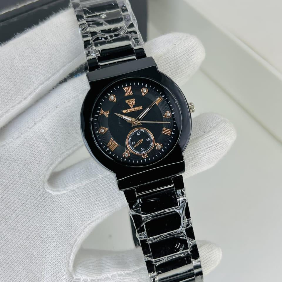 TiMEWORTH Prestige Series – Black Dial Silver Chain Luxury Watch