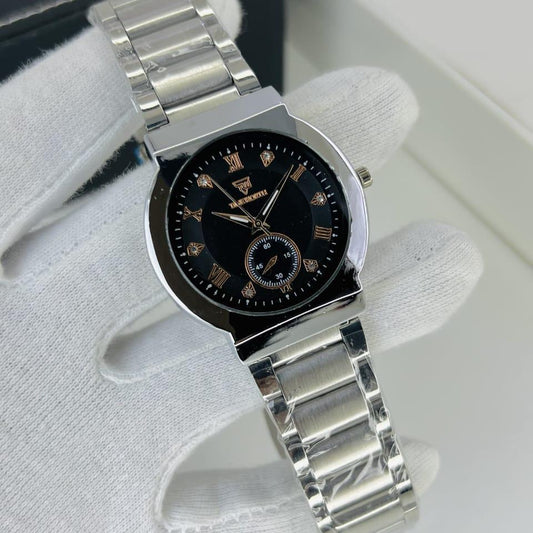 TiMEWORTH Prestige Series – Black Dial Silver Chain Luxury Watch