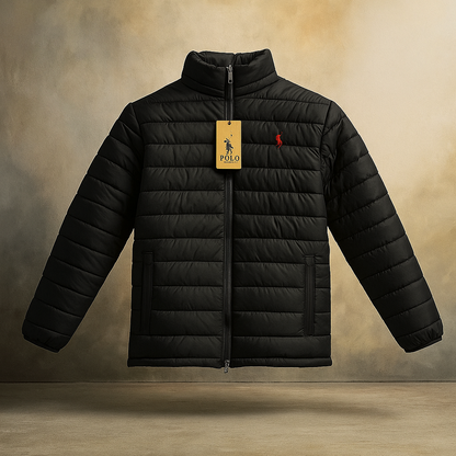 Classic Black Polo Puffer Jacket – Sleek, Warm & Lightweight Winter Essential