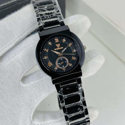 TiMEWORTH Prestige Series – Black Dial Silver Chain Luxury Watch