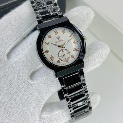 TiMEWORTH Prestige Series – Black Dial Silver Chain Luxury Watch